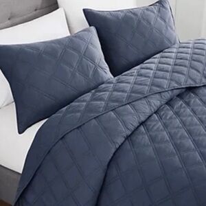 Brooklyn Loom Diamond Washed Cotton Solid Color Full Queen Quilt Set 3 Pcs BLUE🔥
